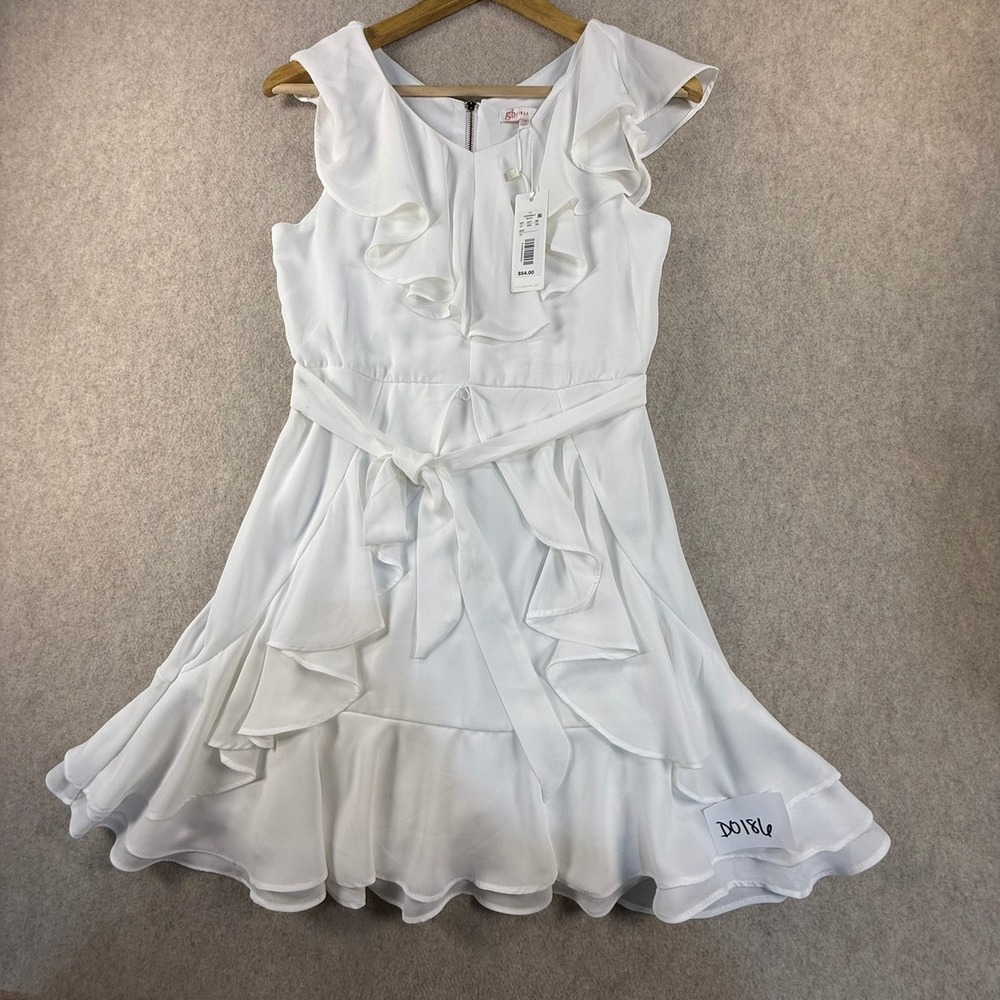 GB Girls White Ruffle Sleeveless Special Occasion Dress Size 14 NWT